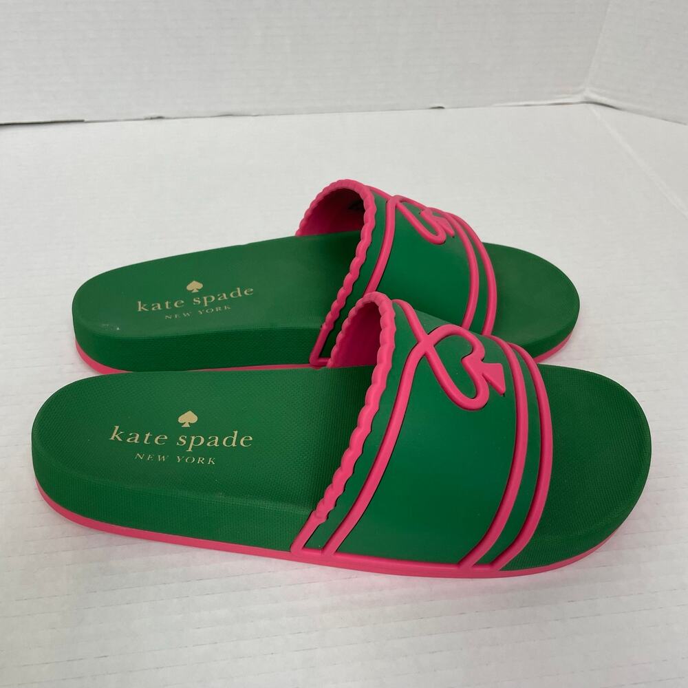 Kate Spade Green Pink Pool Slide Sandals 8B - Picture 4 of 8